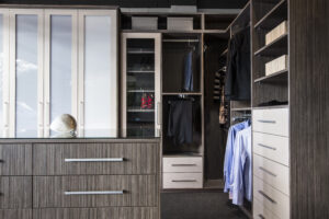 Tailored Luxe closet in Myaree featuring custom drawers, shelves, and hanging space for organized luxury living.